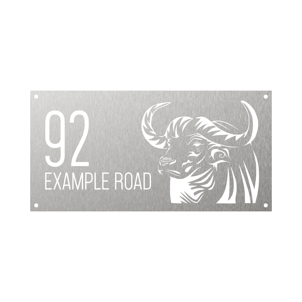 African buffalo rectangular steel house number