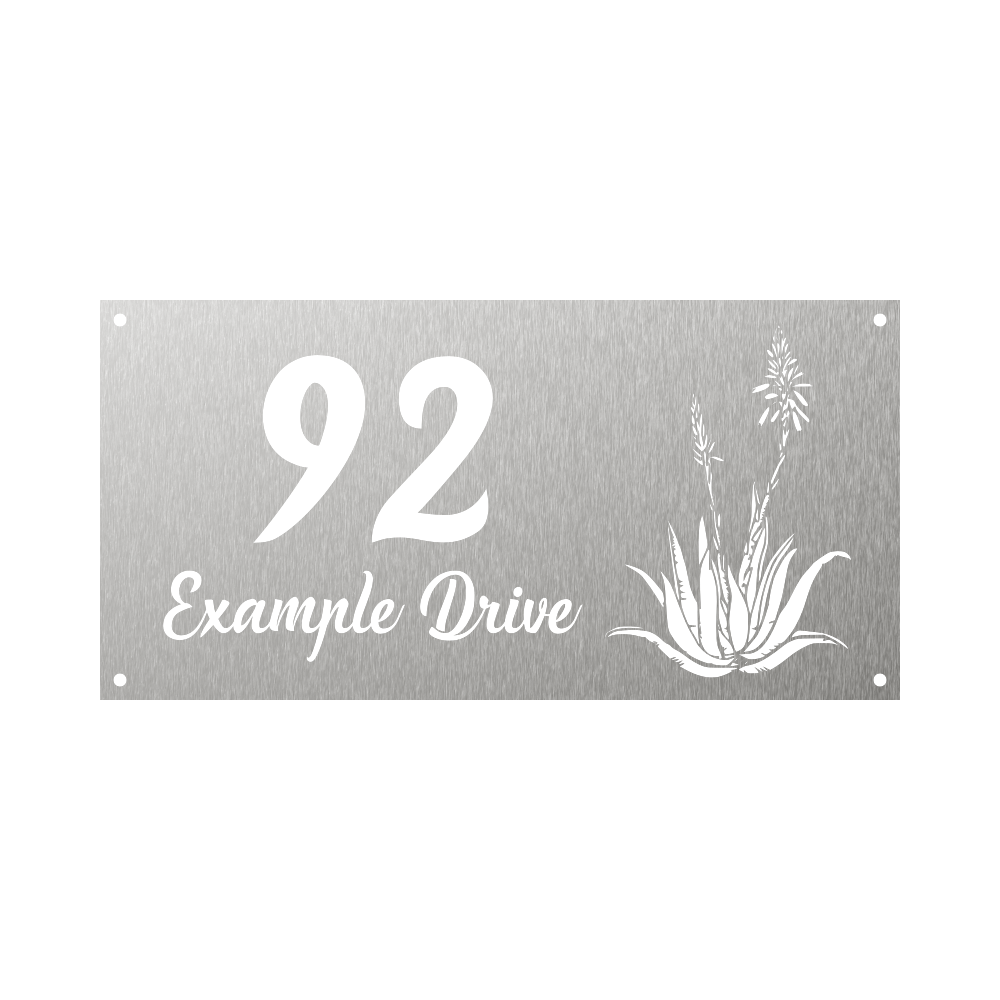 Rectangular Steel house number with aloe plant design