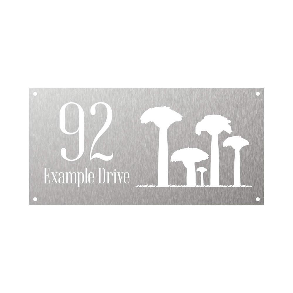 Rectangular Steel house number with three boabab trees