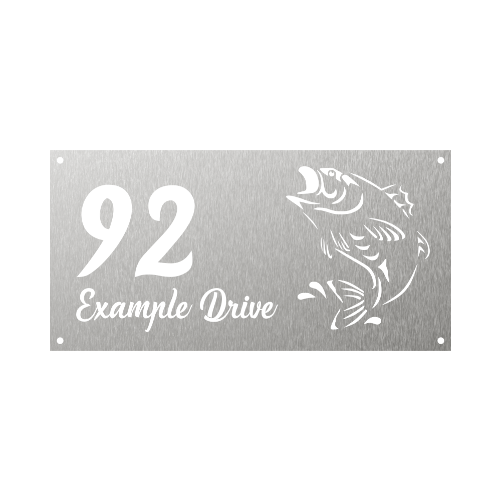 Rectangular Steel house number with bass fish design