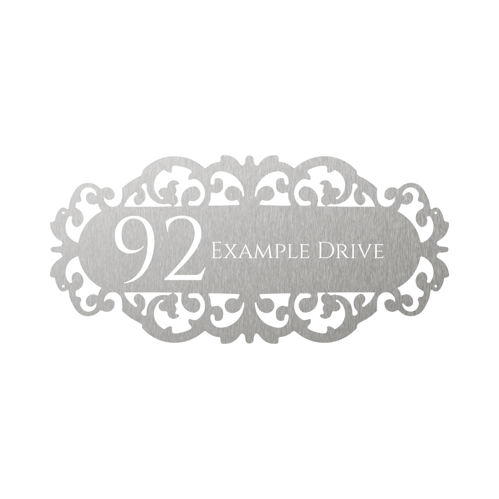 Steel house number with classical floral design