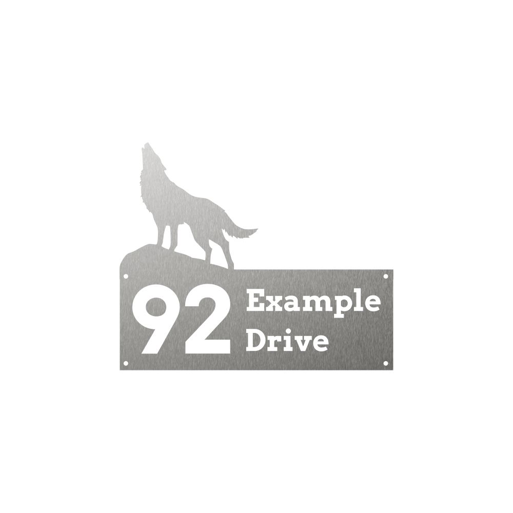 Custom house number with Howling wolf silhouette on top