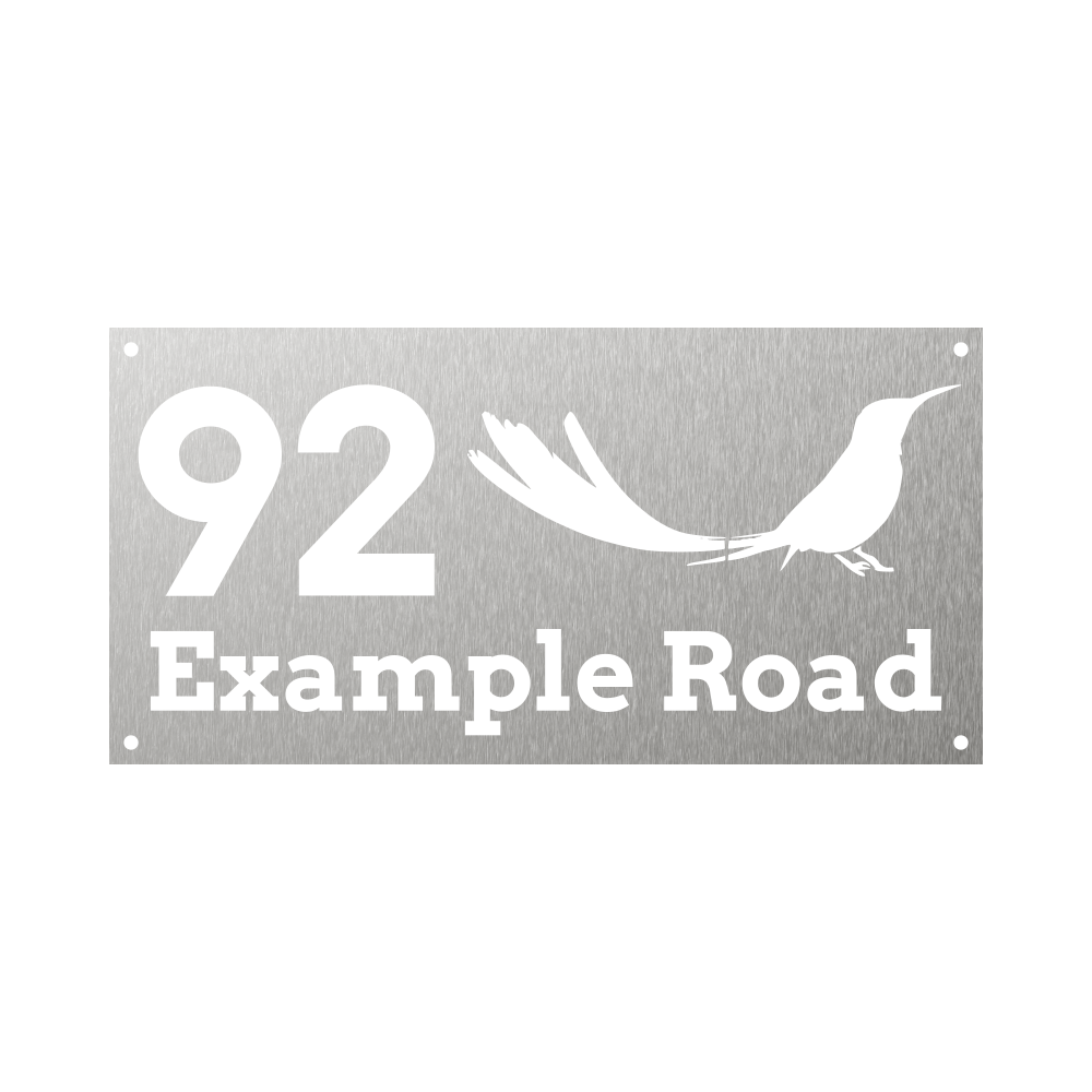Rectangular metal house number with sugarbird design