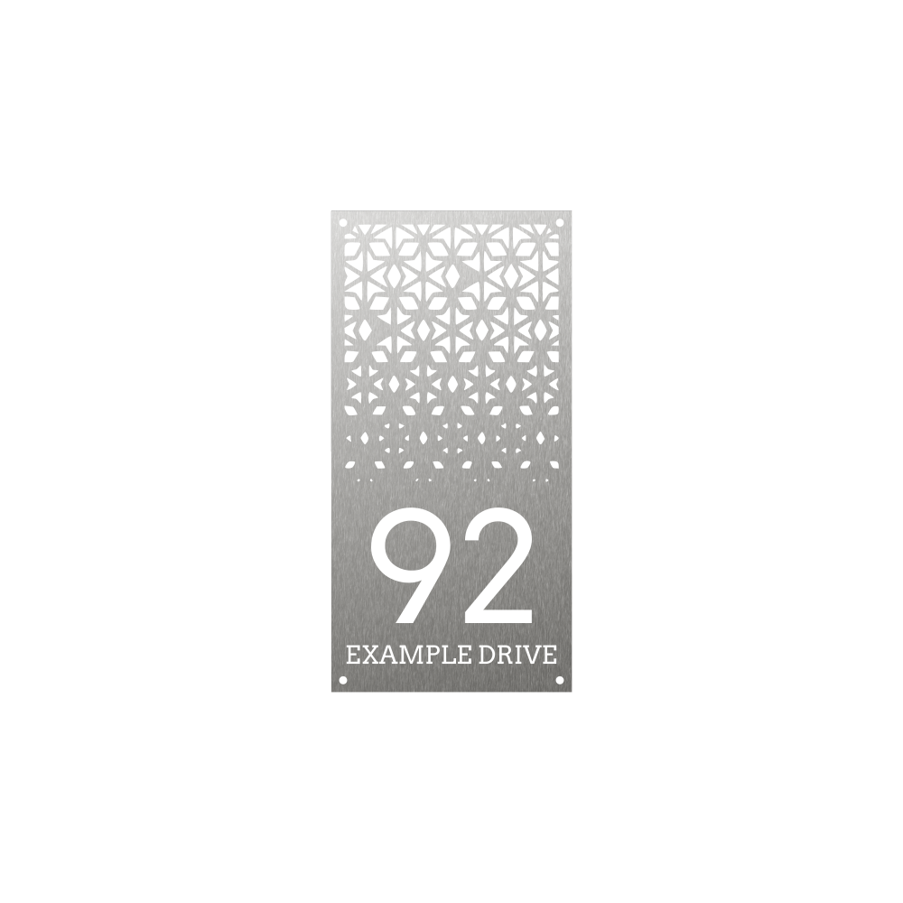 Vertical metal steel house number with elegant geometric design and modern font