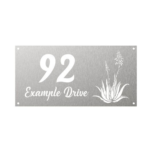 Rectangular Steel house number with aloe plant design
