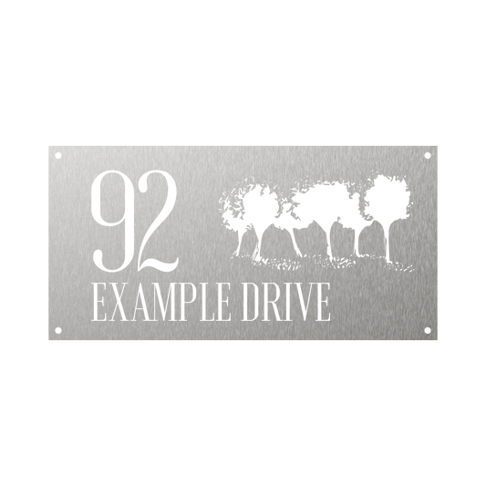 Rectangular Steel house numbers with apple trees