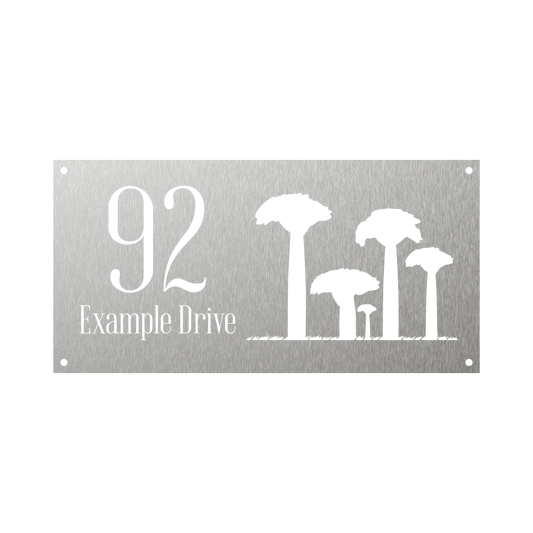 Rectangular Steel house number with three boabab trees