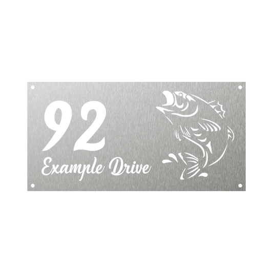 Rectangular Steel house number with bass fish design
