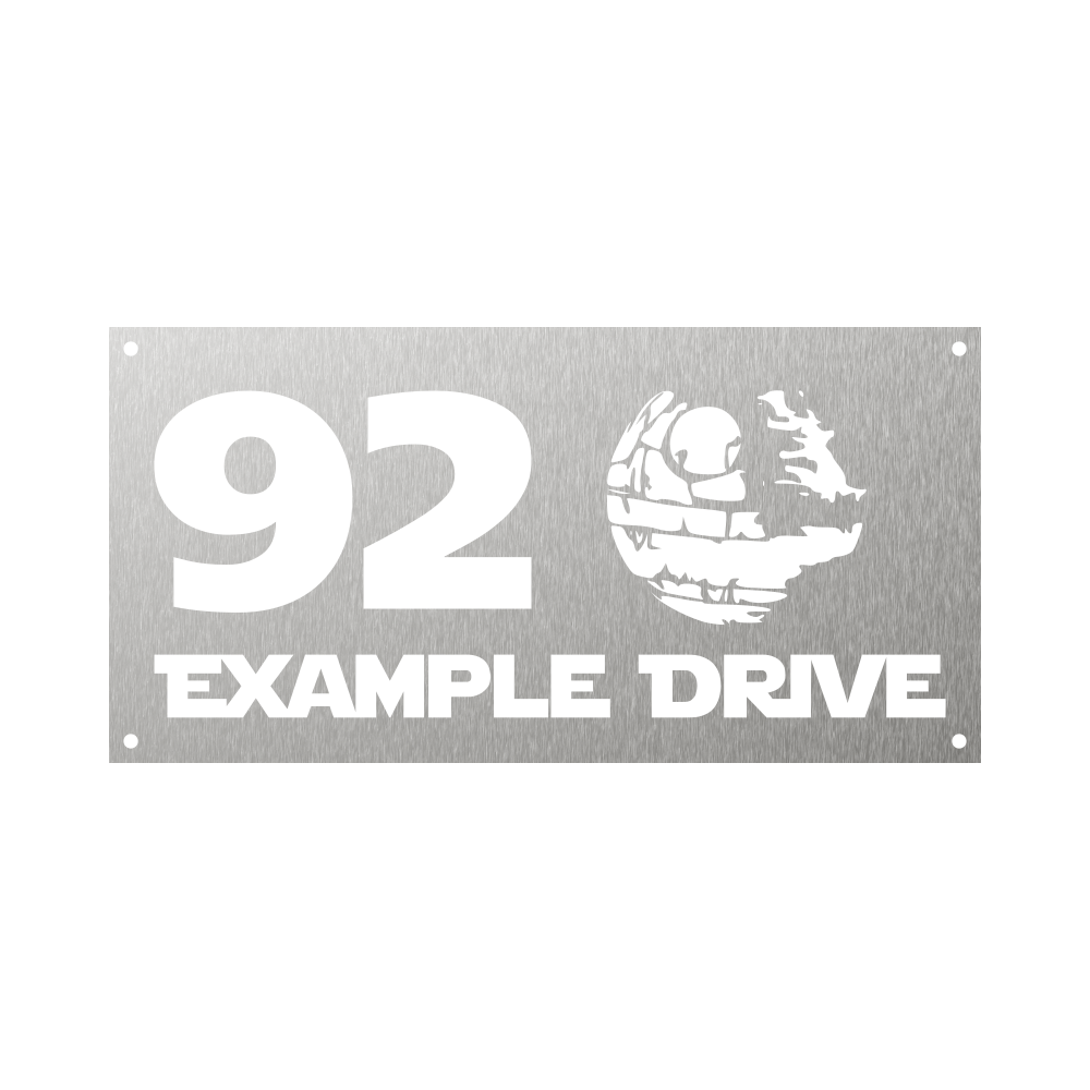 Rectangular metal steel house number with star wars death star