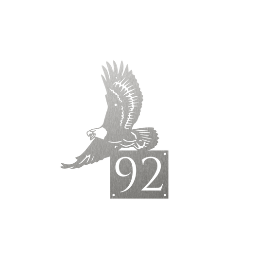 Custom metal steel house number with soaring eagle