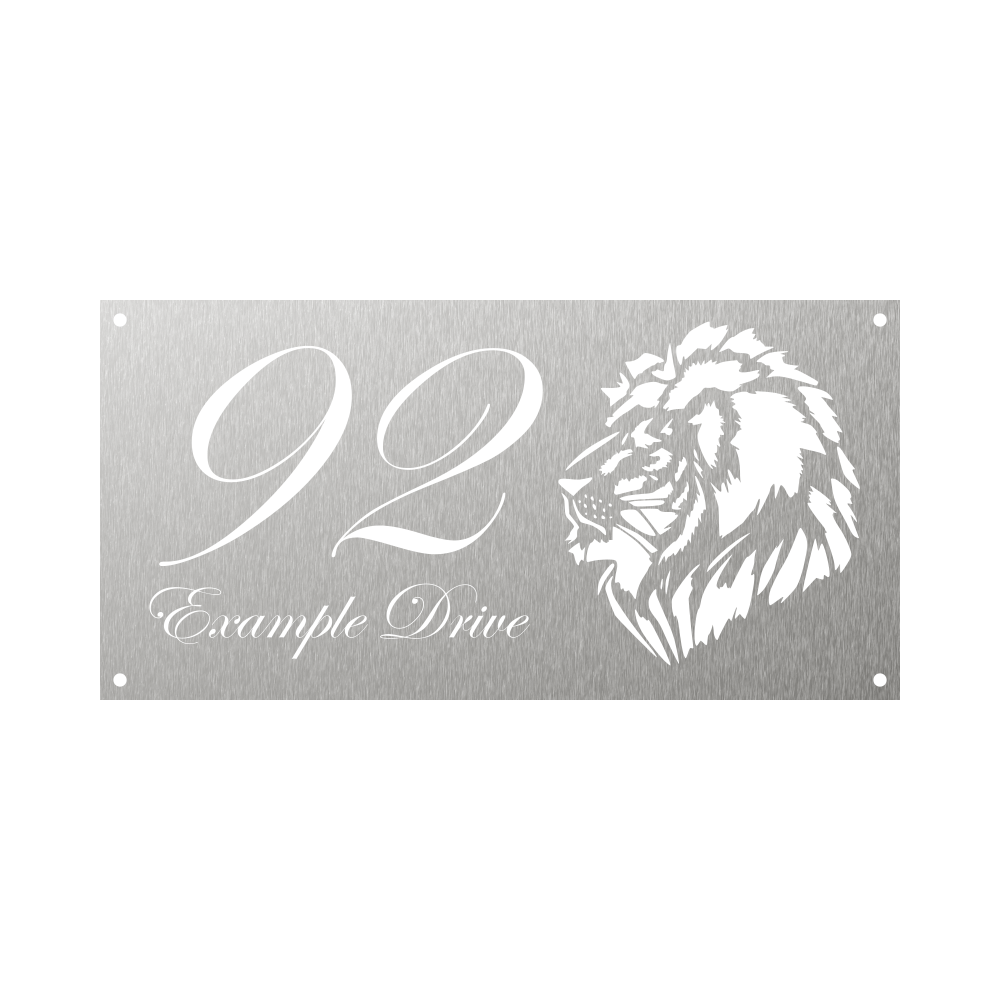 Elegant rectangular metal house number with male lion
