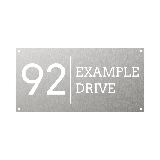 Elegant Rectangular metal steel house number with thin text and a line down the middle