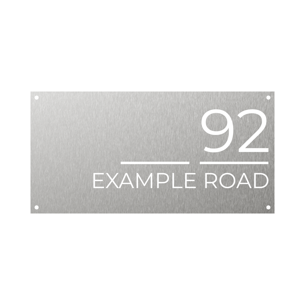 Rectangular minimalistic modern steel house number with clean font