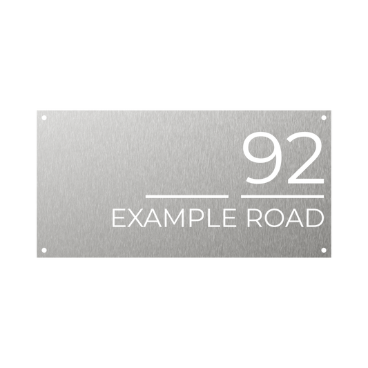 Rectangular minimalistic modern steel house number with clean font