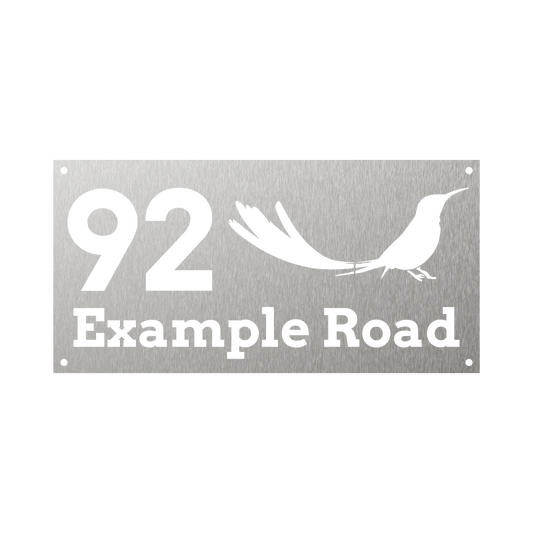 Rectangular metal house number with sugarbird design